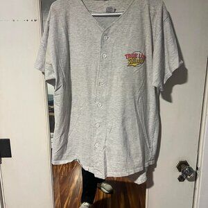 Grey True Love Waits baseball jersey with a small tear on the sleeve  #BaseballJ